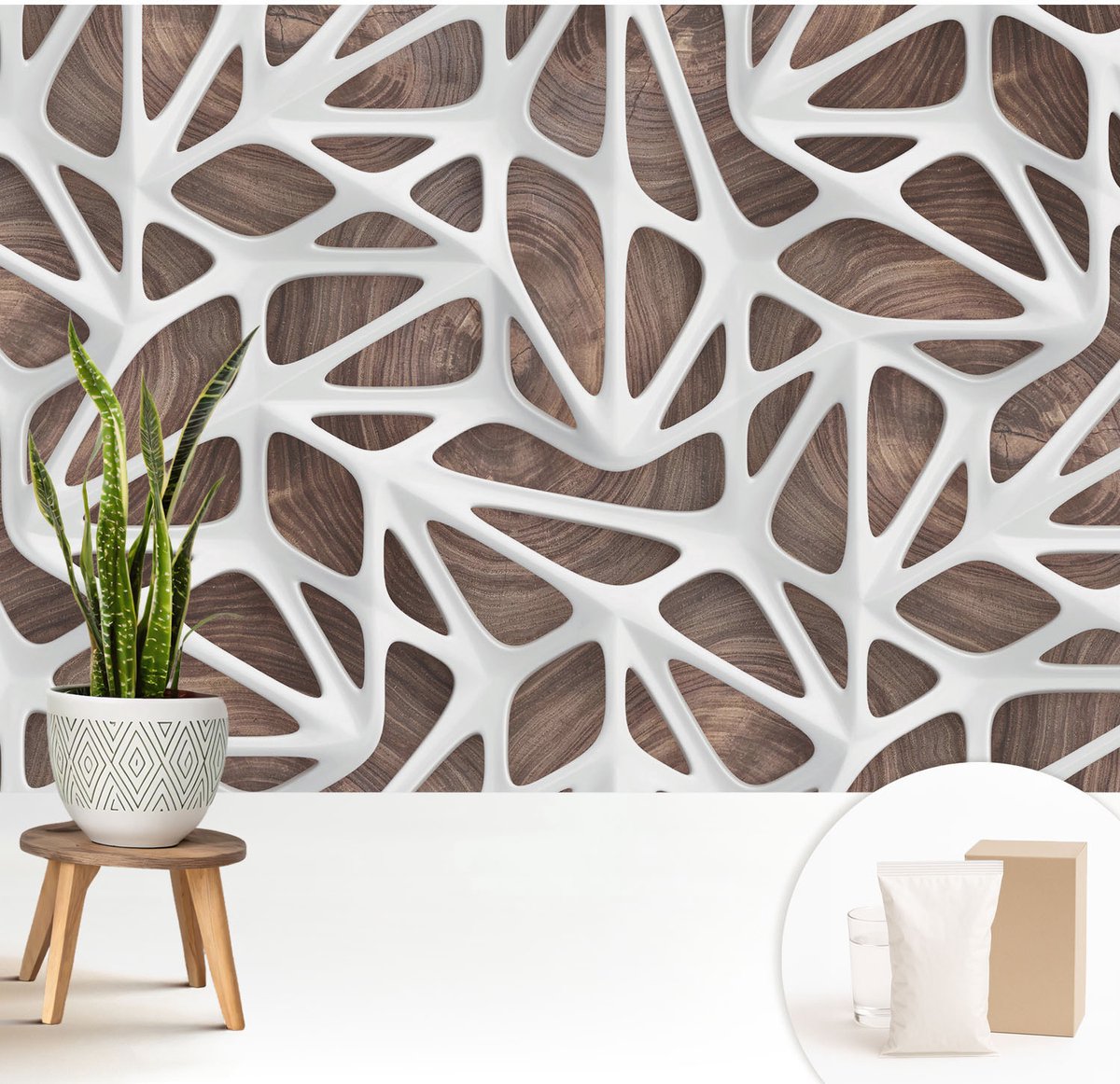 Wallfluent Fotobehang - Wit Vliesbehang - 208x146 cm - Dynamische Harmonie Fotobehang Vlies - Hal behang Texturen - Muurschildering - Woonkamer behang