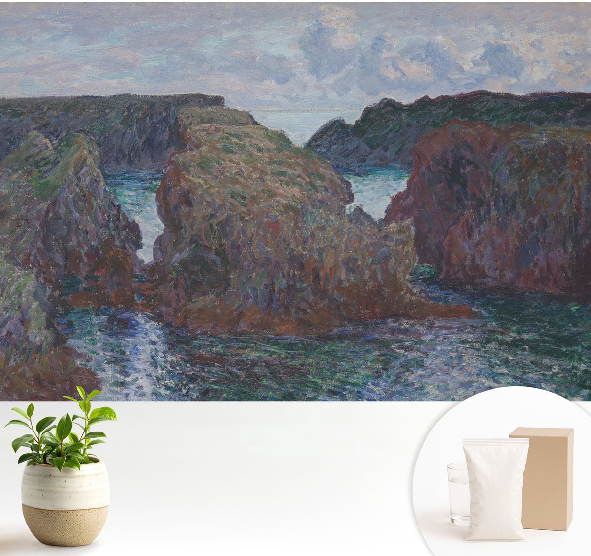 Wallfluent Fotobehang - Blauw Vliesbehang - 104x70 cm - Rotsachtige Kust Muurschildering - Gang behang Landschappen - Fotobehang Vlies - Slaapkamer behang