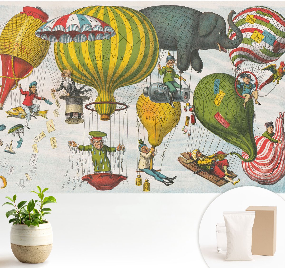 Wallfluent Fotobehang - Geel Vliesbehang - 104x70 cm - Ballonvaart Muurschildering - Slaapkamer behang Deel - Fotobehang Vlies - Slaapkamer behang