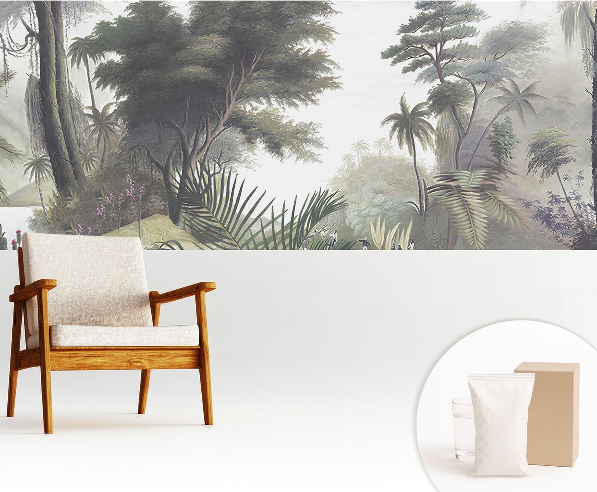 Wallfluent Fotobehang - Groente Vliesbehang - 250x104 cm - Exotisch Landschap Muurschildering - Slaapkamer behang Bloemen En Planten - Fotobehang Vlies - Slaapkamer behang
