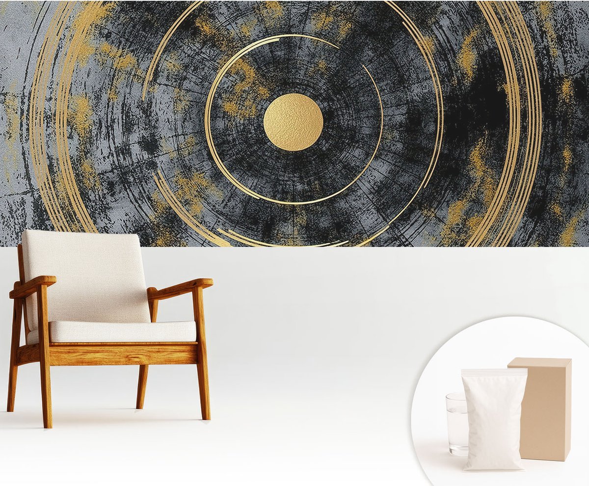 Wallfluent Fotobehang - Zwart Vliesbehang - 250x104 cm - Kosmische Dynamiek Muurschildering - Slaapkamer behang Geometrie - Fotobehang Vlies - Slaapkamer behang