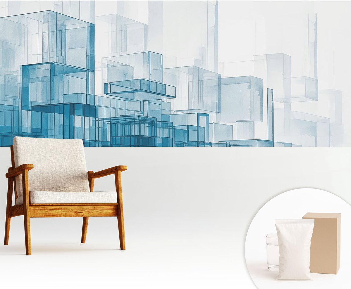 Wallfluent Fotobehang - Wit Vliesbehang - 250x104 cm - Transparante Kubussen Fotobehang Vlies - Hal behang Architectuur - Muurschildering - Hal behang