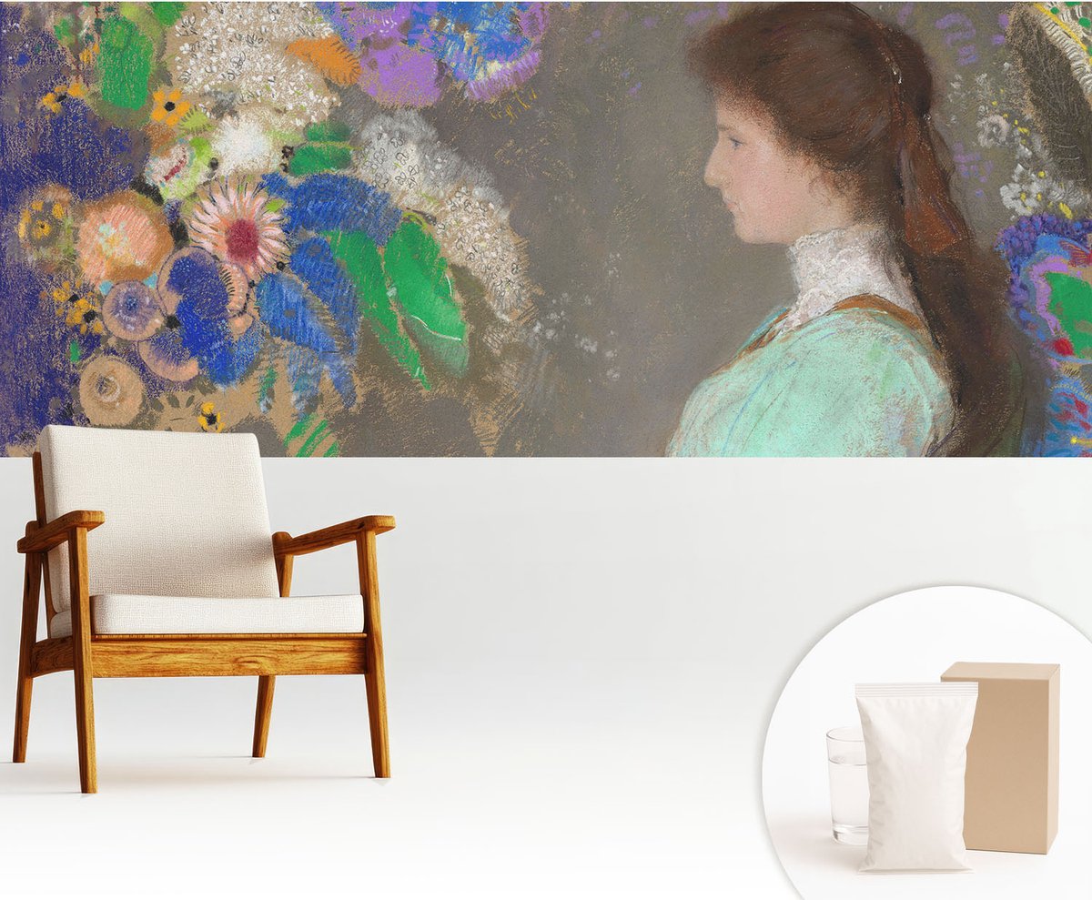 Wallfluent Fotobehang - Grijs Vliesbehang - 250x104 cm - Romantische Scène Muurschildering - Slaapkamer behang Deel - Fotobehang Vlies - Slaapkamer behang