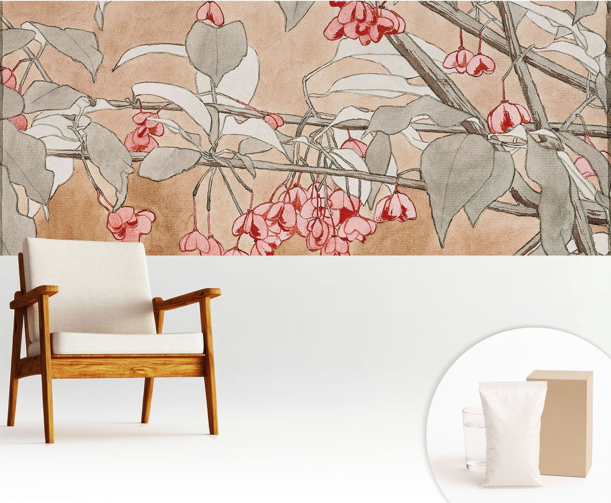 Wallfluent Fotobehang - Bruin Vliesbehang - 250x104 cm - Bloemenharmonie Fotobehang Vlies - Hal behang Bloemen En Planten - Muurschildering - Woonkamer behang