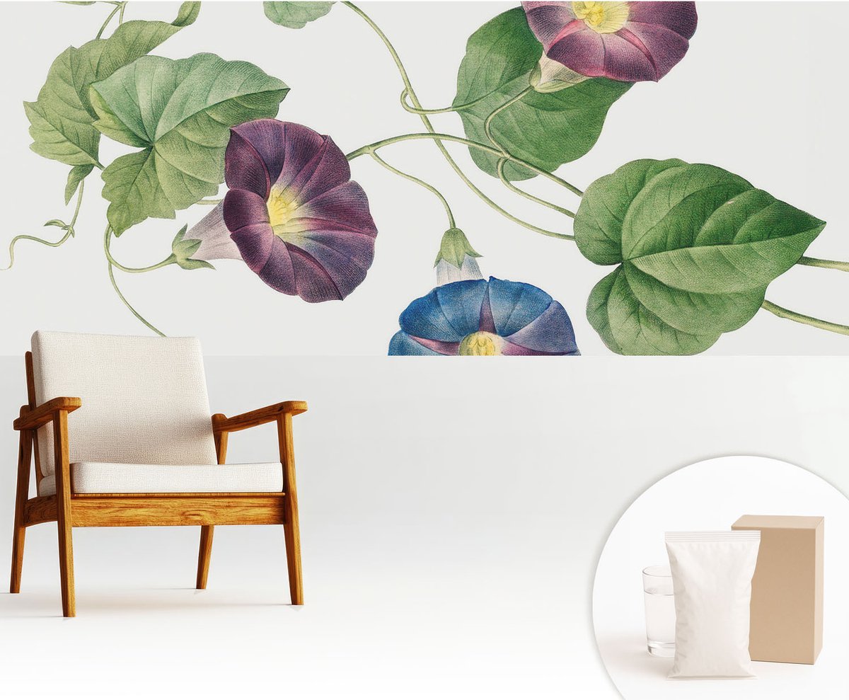 Wallfluent Fotobehang - Zwart Vliesbehang - 250x104 cm - Bloemrijke Elegantie Fotobehang Vlies - Woonkamer behang Bloemen En Planten - Muurschildering - Woonkamer behang