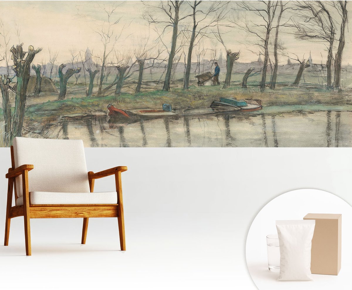 Wallfluent Fotobehang - Grijs Vliesbehang - 250x104 cm - Winterlandschap Muurschildering - Slaapkamer behang Landschappen - Fotobehang Vlies - Gang behang