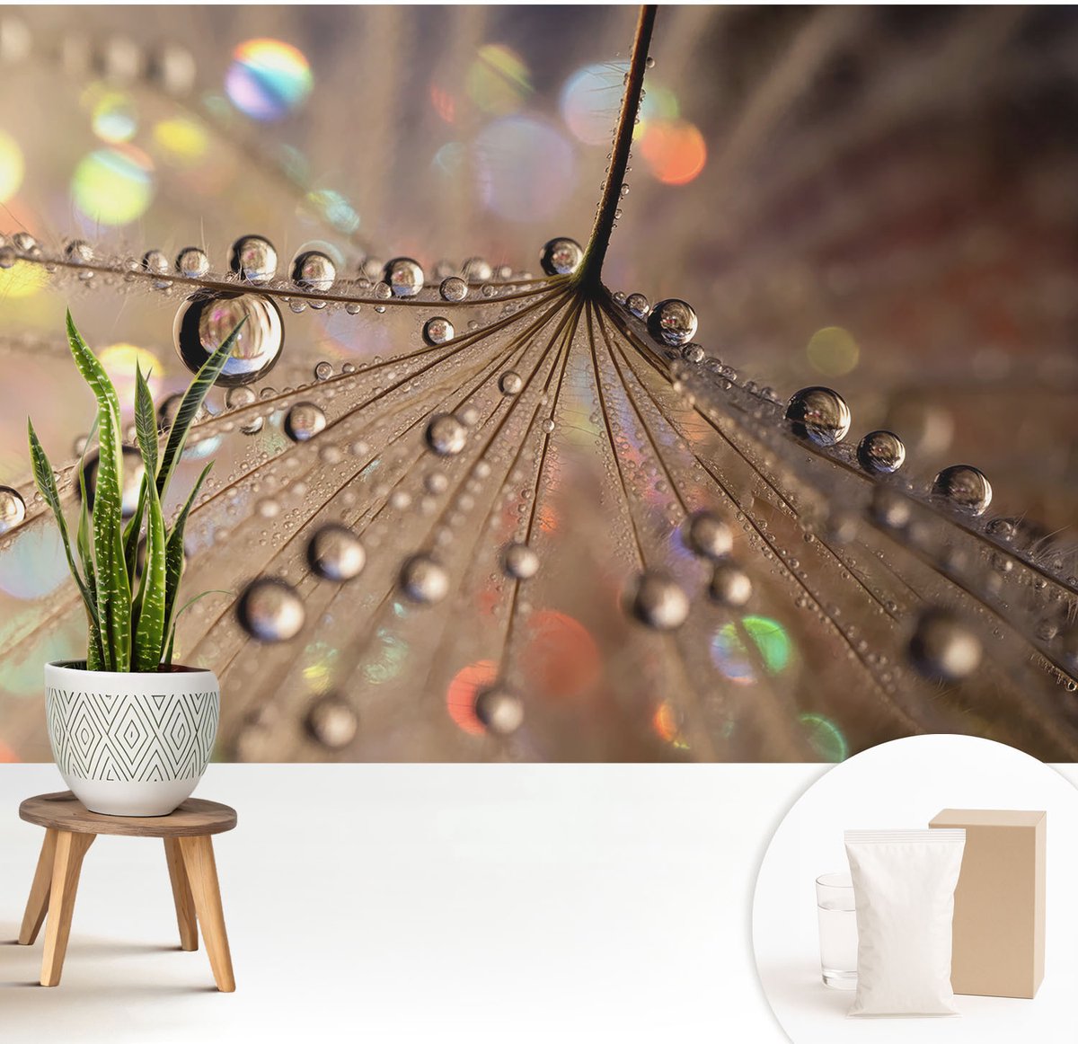 Wallfluent Fotobehang - Beige Vliesbehang - 208x146 cm - Pareldruppels Fotobehang Vlies - Woonkamer behang Texturen - Muurschildering - Woonkamer behang