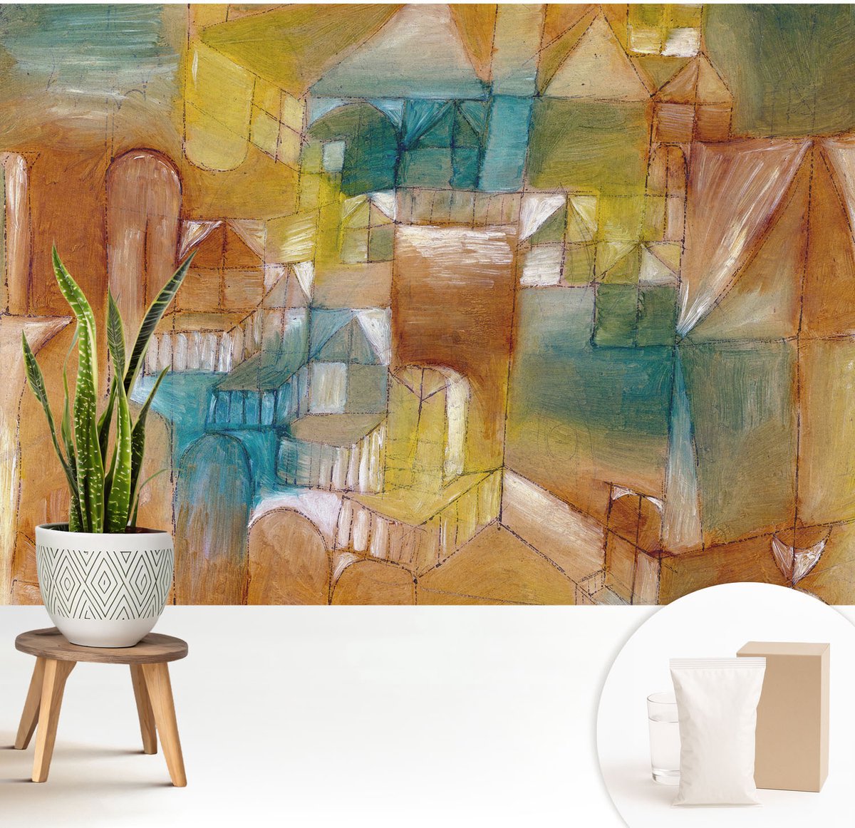 Wallfluent Fotobehang - Bruin Vliesbehang - 208x146 cm - Geometrische Structuren Muurschildering - Slaapkamer behang Abstractie - Fotobehang Vlies - Gang behang
