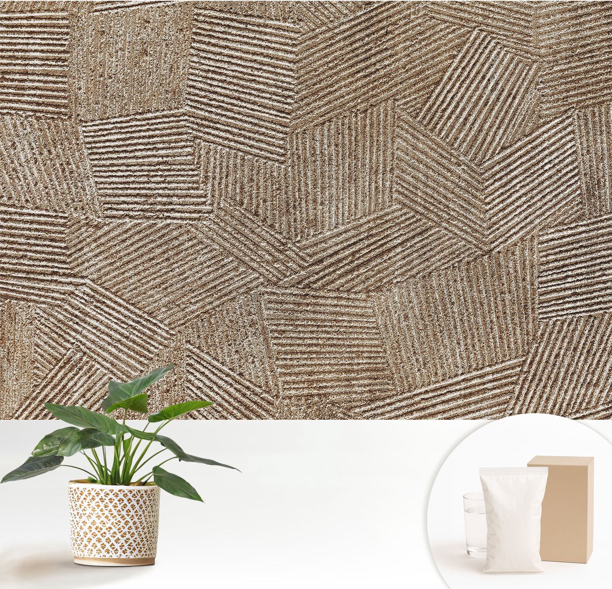 Wallfluent Fotobehang - Bruin Vliesbehang - 152x104 cm - Structurele Lijnen Muurschildering - Slaapkamer behang Achtergronden En Patronen - Fotobehang Vlies - Gang behang