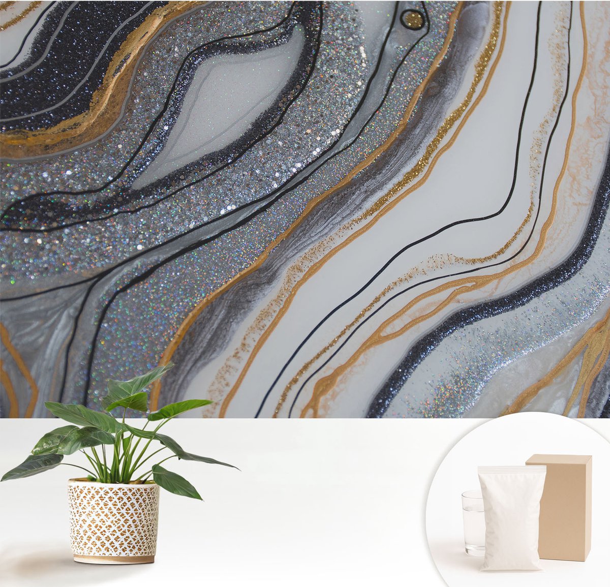 Wallfluent Fotobehang - Zwart Vliesbehang - 152x104 cm - Steengolven Fotobehang Vlies - Woonkamer behang Abstractie - Muurschildering - Woonkamer behang
