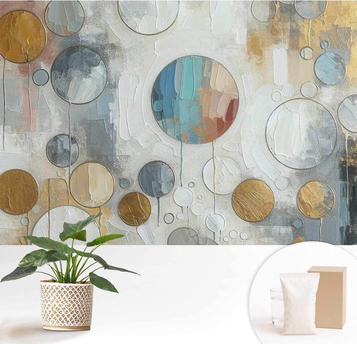 Wallfluent Fotobehang - Grijs Vliesbehang - 152x104 cm - Geometrische Cirkels Muurschildering - Gang behang Abstractie - Fotobehang Vlies - Slaapkamer behang
