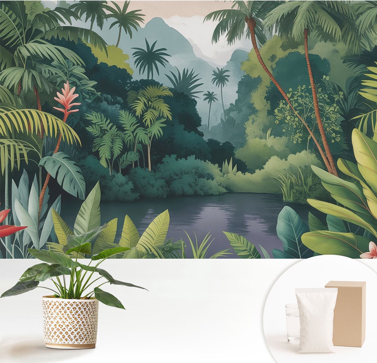 Wallfluent Fotobehang - Groente Vliesbehang - 152x104 cm - Exotisch Landschap Fotobehang Vlies - Woonkamer behang Bloemen En Planten - Muurschildering - Woonkamer behang