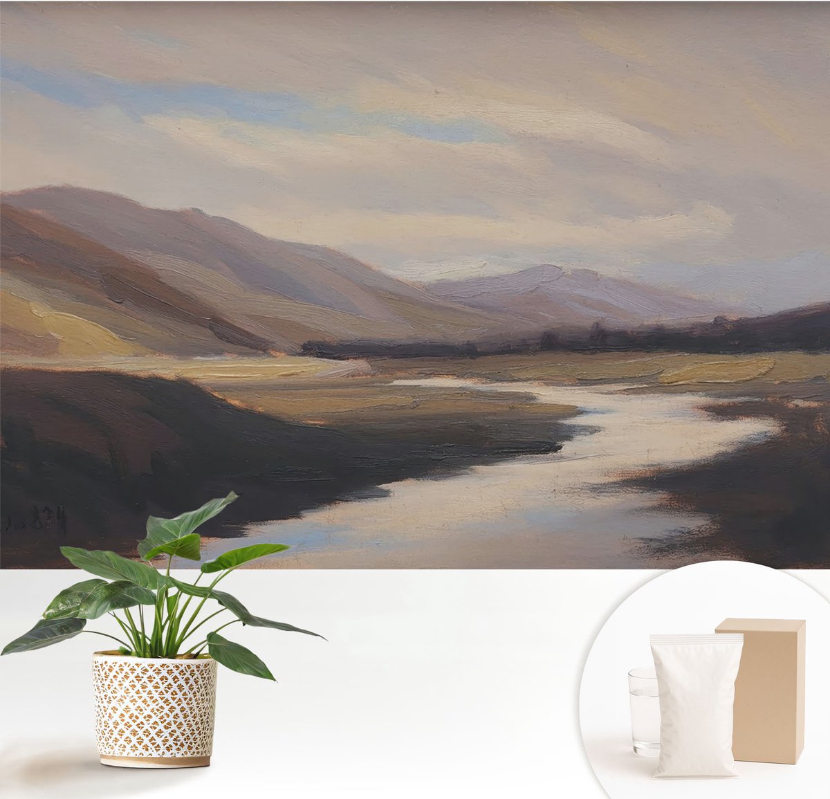 Wallfluent Fotobehang - Bruin Vliesbehang - 152x104 cm - Natuurlijke Rust Muurschildering - Gang behang Landschappen - Fotobehang Vlies - Slaapkamer behang