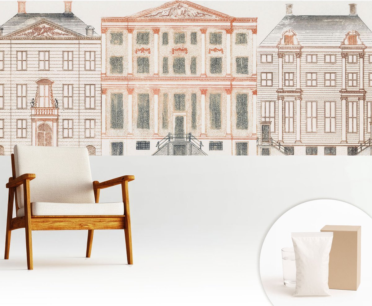 Wallfluent Fotobehang - Wit Vliesbehang - 250x104 cm - Klassieke Gebouwen Fotobehang Vlies - Woonkamer behang Architectuur - Muurschildering - Hal behang