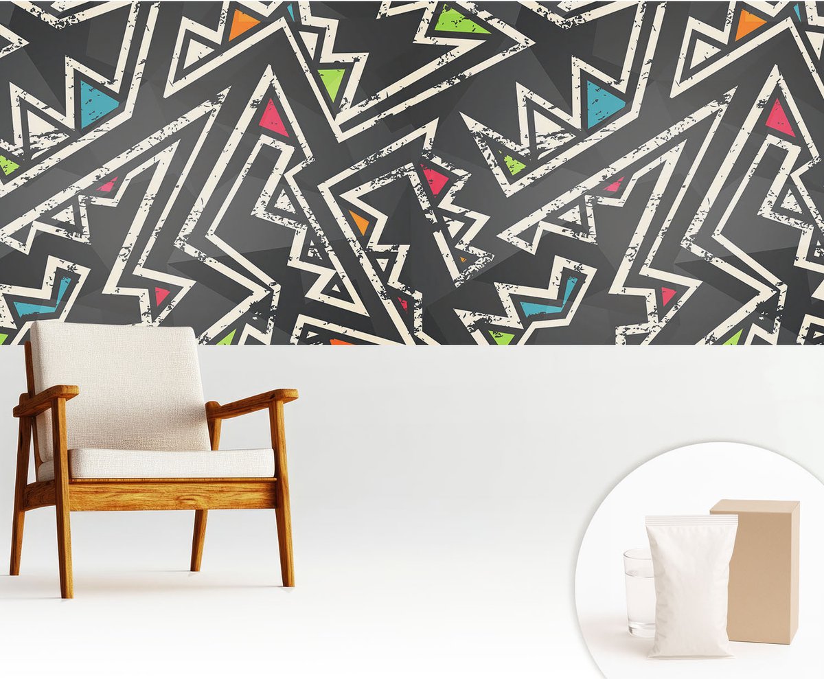 Wallfluent Fotobehang - Zwart Vliesbehang - 250x104 cm - Energetische Geometrie Fotobehang Vlies - Woonkamer behang Abstractie - Muurschildering - Woonkamer behang