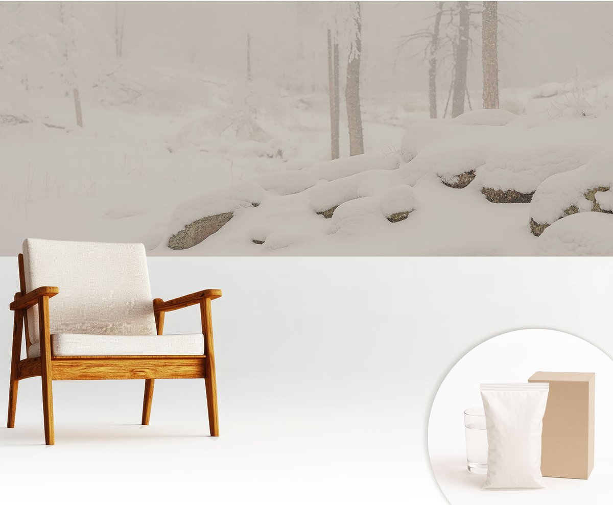 Wallfluent Fotobehang - Wit Vliesbehang - 250x104 cm - Sneeuwbos Muurschildering - Gang behang Landschappen - Fotobehang Vlies - Slaapkamer behang