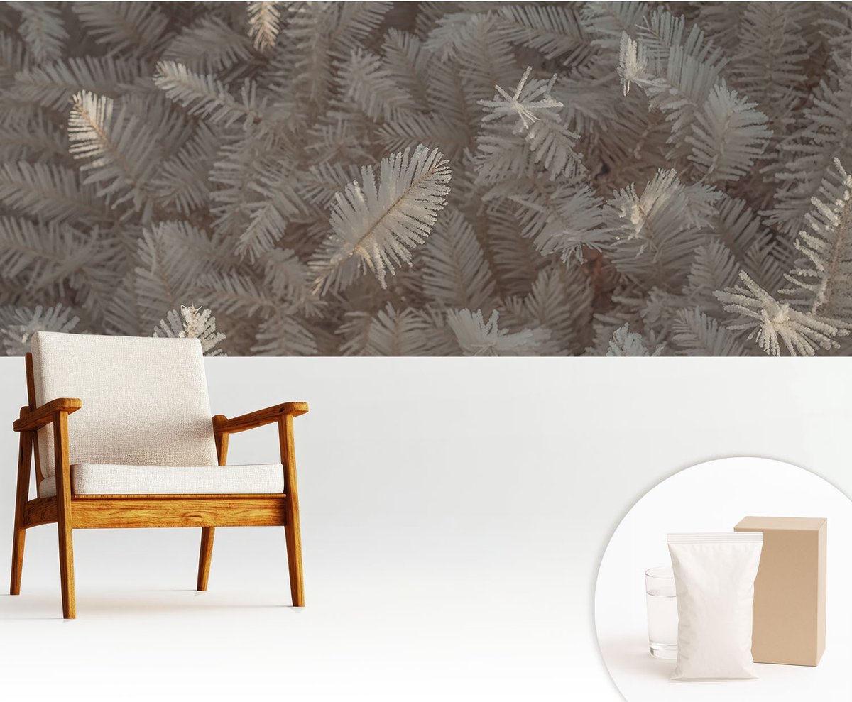 Wallfluent Fotobehang - Wit Vliesbehang - 250x104 cm - Bevroren Takjes Fotobehang Vlies - Woonkamer behang Bloemen En Planten - Muurschildering - Woonkamer behang