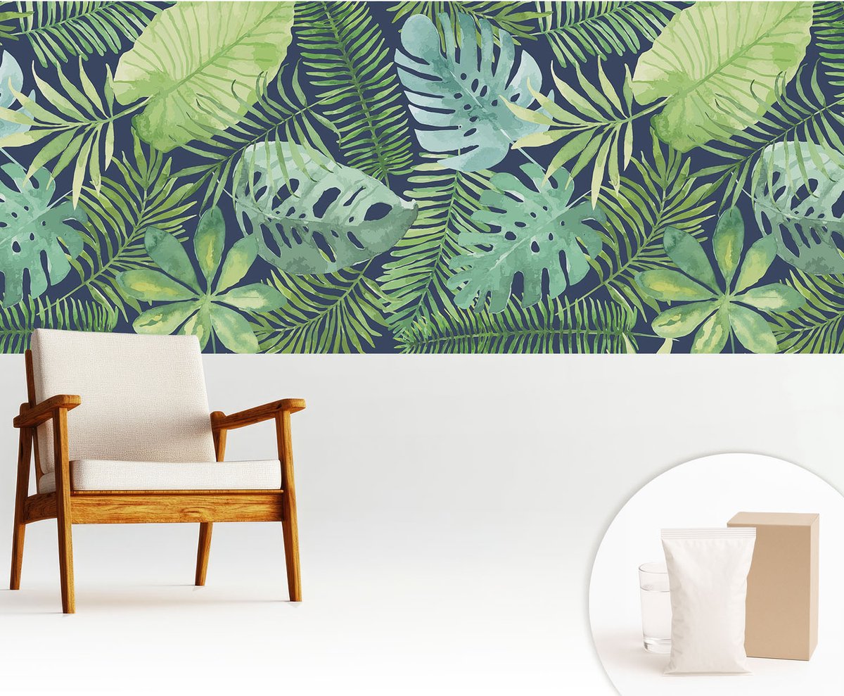 Wallfluent Fotobehang - Groente Vliesbehang - 250x104 cm - Tropische Bladeren Fotobehang Vlies - Hal behang Bloemen En Planten - Muurschildering - Woonkamer behang