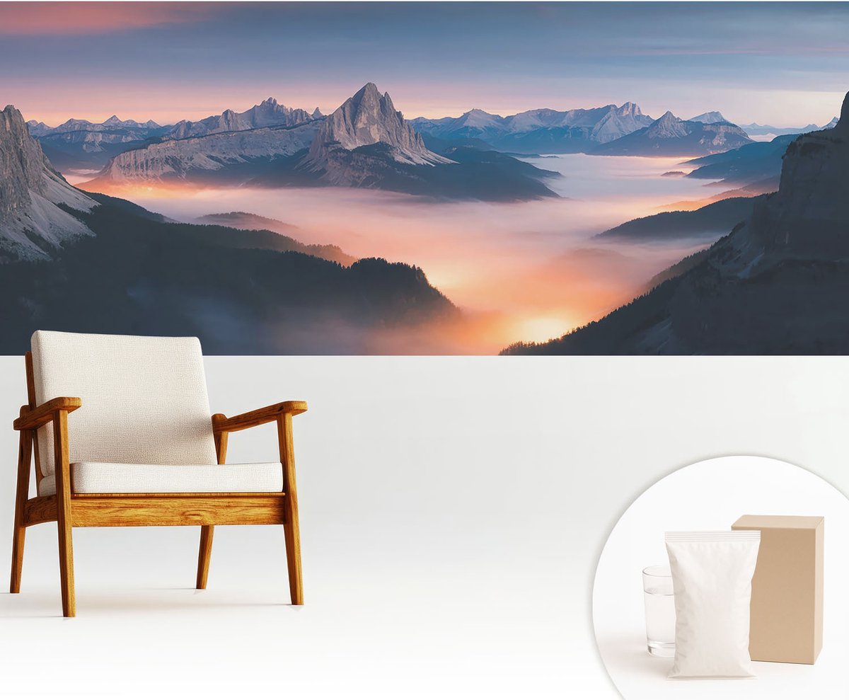 Wallfluent Fotobehang - Blauw Vliesbehang - 250x104 cm - De Opkomende Zon Muurschildering - Slaapkamer behang Landschappen - Fotobehang Vlies - Gang behang