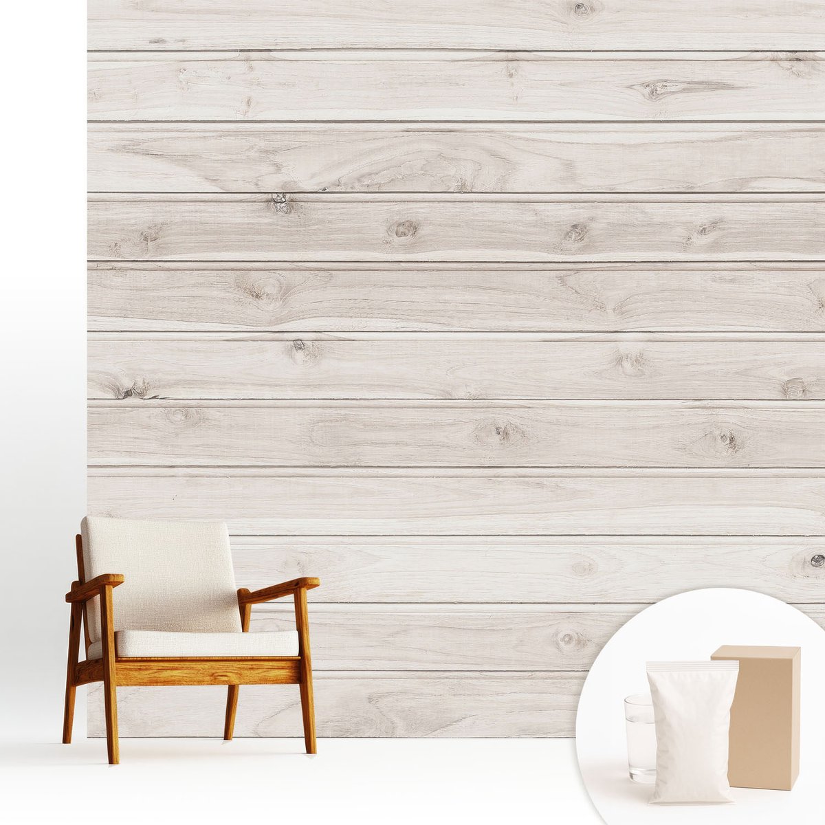 Wallfluent Fotobehang - Wit Vliesbehang - 250x250 cm - Natuurlijk Hout Fotobehang Vlies - Woonkamer behang Texturen - Muurschildering - Woonkamer behang