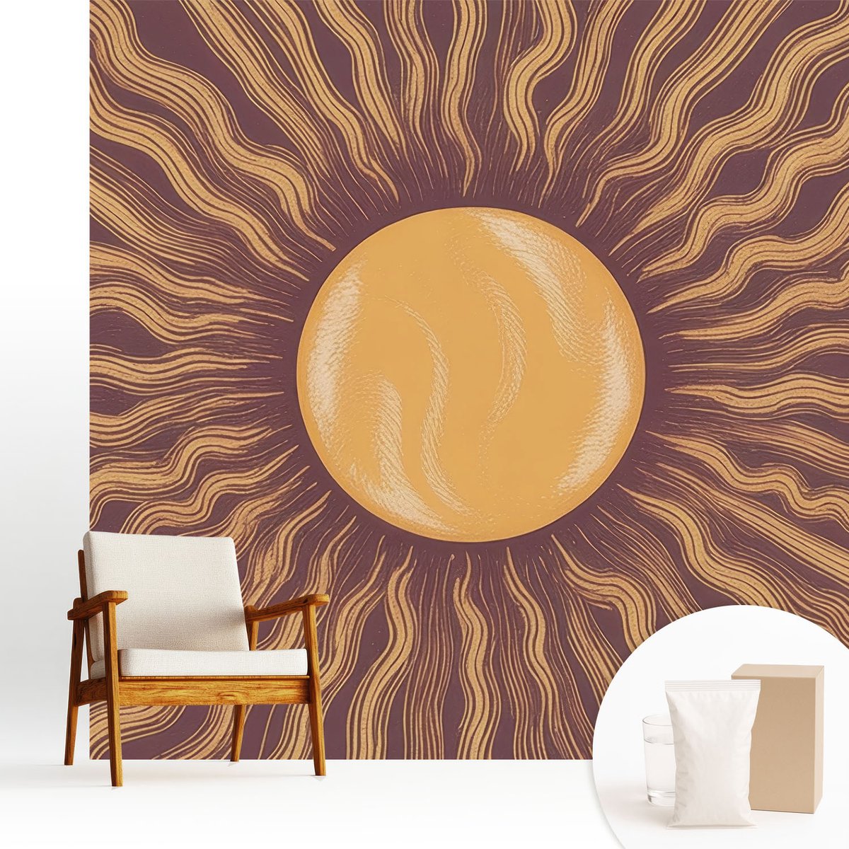 Wallfluent Fotobehang - Bruin Vliesbehang - 250x250 cm - Zonnestralen Muurschildering - Slaapkamer behang Deel - Fotobehang Vlies - Slaapkamer behang