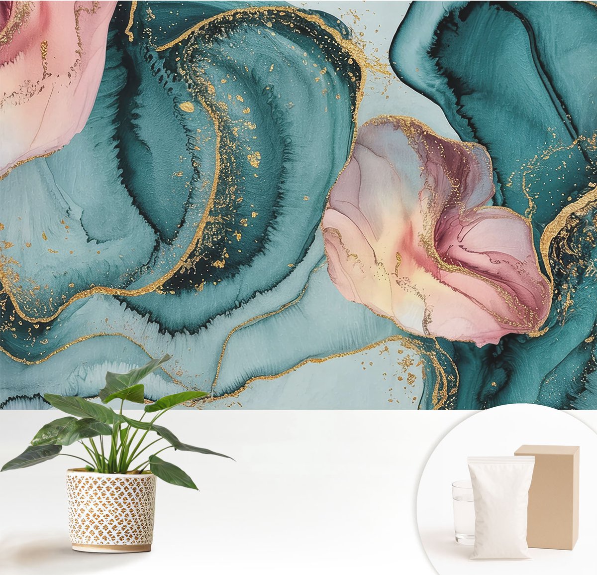 Wallfluent Fotobehang - Blauw Vliesbehang - 152x104 cm - Artistieke Golven Muurschildering - Gang behang Abstractie - Fotobehang Vlies - Slaapkamer behang