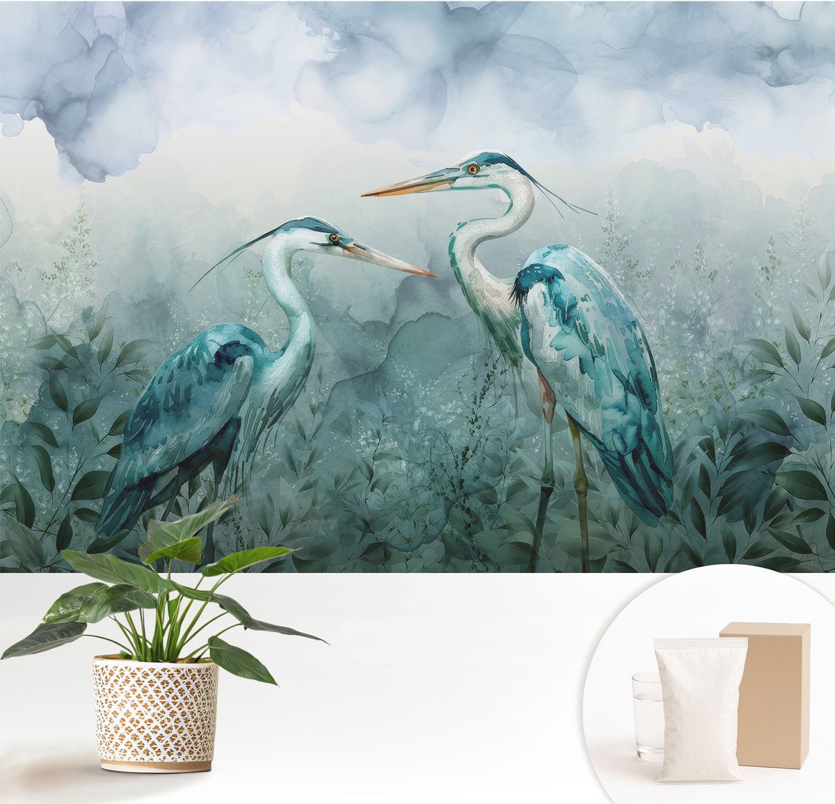 Wallfluent Fotobehang - Blauw Vliesbehang - 152x104 cm - Vogels Van De Natuur Muurschildering - Gang behang Dieren - Fotobehang Vlies - Slaapkamer behang