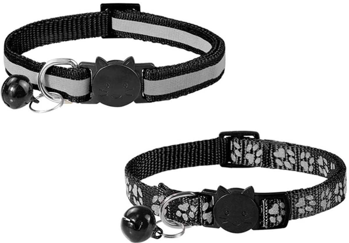 SnelShoppen - Kattenhalsband Anti-Wurging 2 Stuks Verstelbaar Reflecterend Met Belletje Veiligheidsgesp Zwart 19-32 cm Geschikt Voor Katten Kittens Pu
