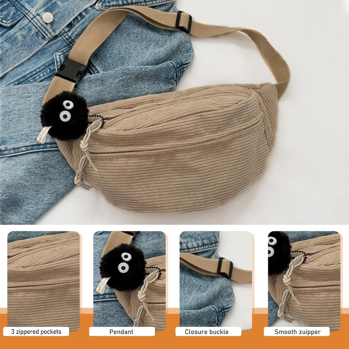 SnelShoppen - Corduroy Heuptas voor Vrouwen, Fanny Pack voor City Travel, Duurzaam Corduroy, Elegant Design, Ideaal voor Uitgaan, Reizen en Werk