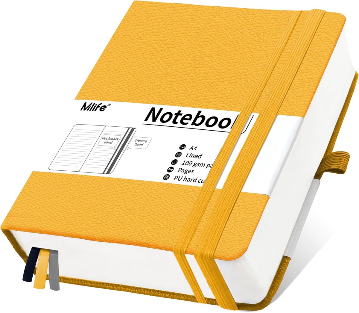 SnelShoppen - A4 Gelinieerd Notitieboek - 360 Pagina's - Premium 100GSM Dikker Papier - PU Harde Kaft - Geel - Ideaal voor Dagelijkse Agenda, Notities