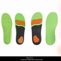Vier Bracefox ErgoSole inlegzolen in groen, zwart en oranje.