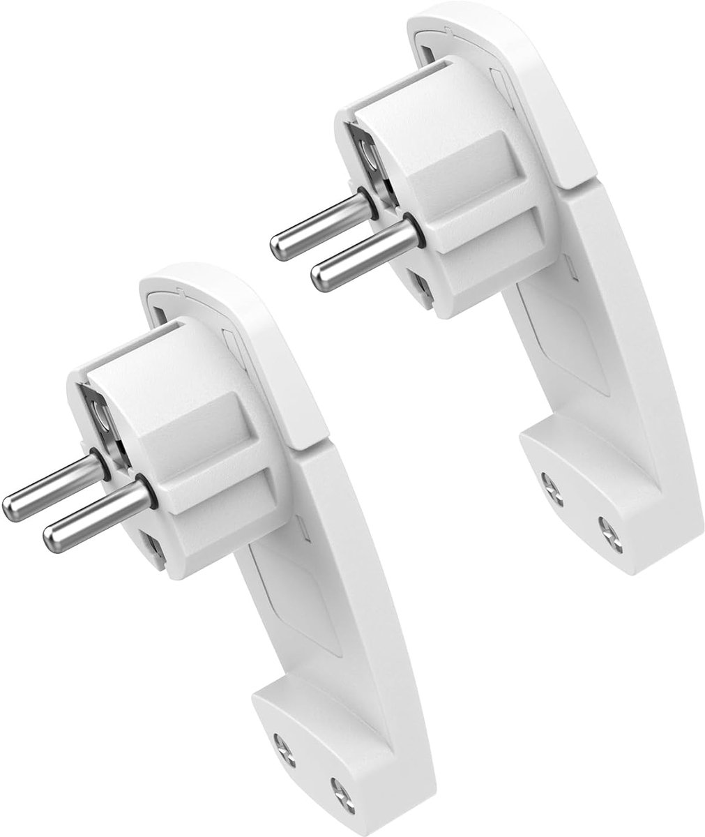 SnelShoppen - 2x Extra Platte Stekker Wit met Inklapbare Handgreep, Schuko Stekker voor Kabels 1,5 mm², Europese Stekker IP20, 250V (16A) voor Thuis,