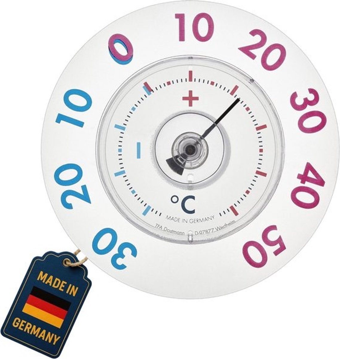 Analoge buitenraamthermometer met zuignap voor binnenaflezing