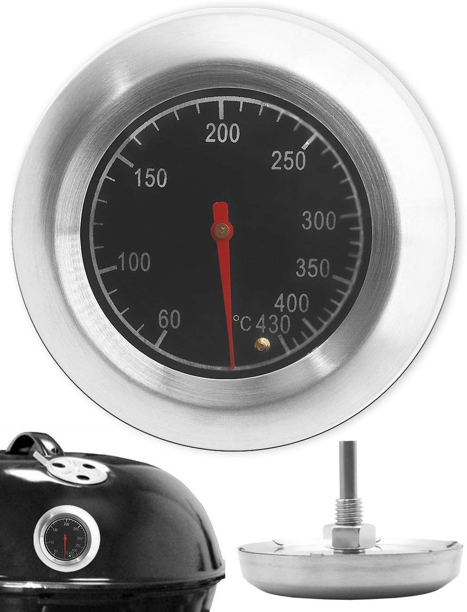 SnelShoppen - Temperatuurbestendige BBQ Roestvrijstalen Grillthermometer Ø 7,5 cm - Voor Perfecte Steaks, Vis, Kip, Varkensvlees, Groenten - 10°C tot