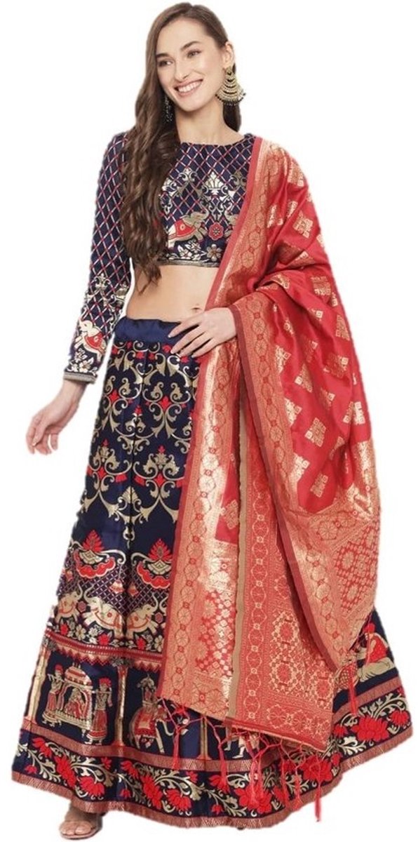 Elegante lehenga choli - met dupatta - voor dames - Feestelijke Indiase kleding