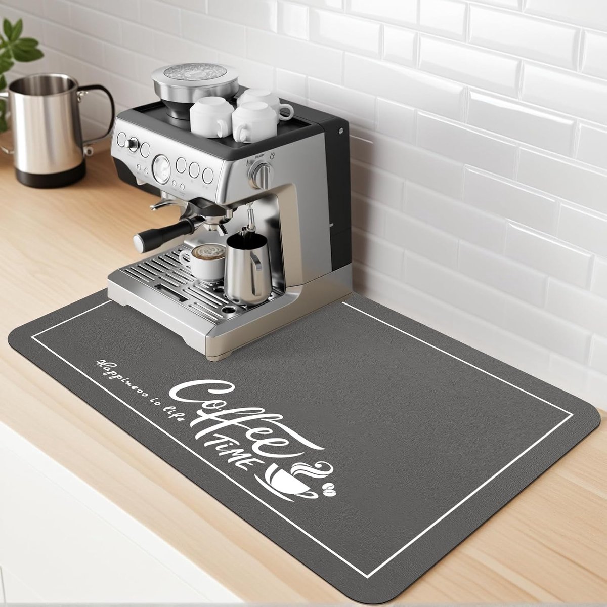 Koffiemachine mat, waterabsorberende afdroogmat voor het keukenaanrecht, antislip koffiebar mat, snel drogende die onder het koffiezetapparaat (Donkergrijs, 44 x 71 cm)