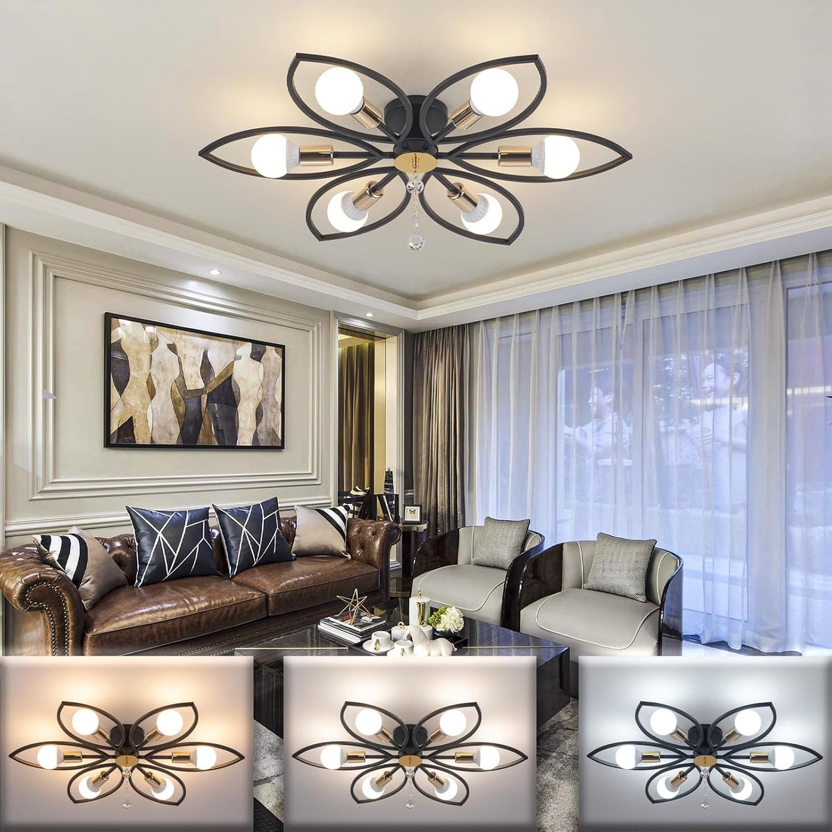 E27 Plafondlamp 34.6" Plafondlamp E27*8 Crystal Pendant Decoratieverlichting Plafonds Bloem Ontwerp Geschikt Voor Slaapkamer Woonkamer Keuken