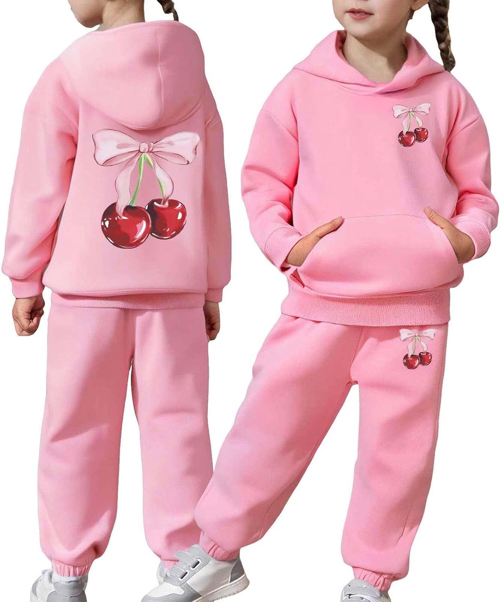 2-delige set voor meisjes, vest met lange mouwen en bermuda, kersenprint, zacht materiaal, schattig, herfst, zachte kleding, cadeau voor kleine meisjes, A118
