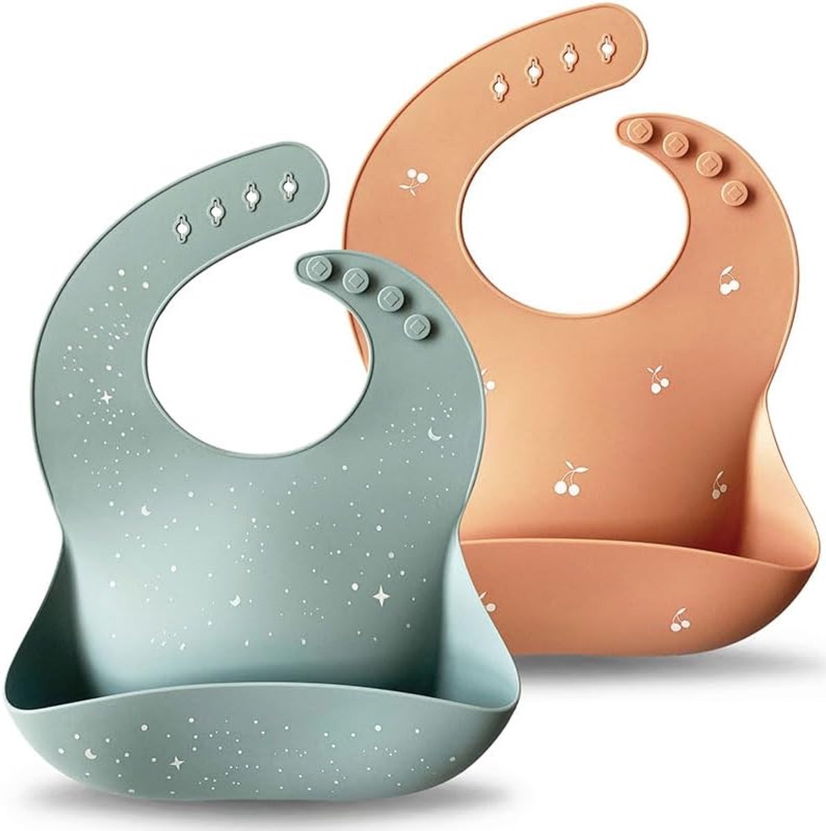 Siliconen Baby Slabbetjes, 2-Pak Baby Voedingsslabbetjes, BPA Vrij, Zacht en Comfortabel, Aanpasbare Maat, Baby en Kinderen Slabbetjes(Lichtblauw/Lichtroze)