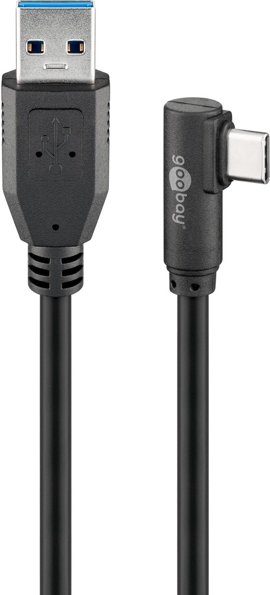 Image of Goobay USB-C naar USB-A-kabel 90°, 1 m, zwart, 15 W, 3 A, 5 Gbit/s, USB 3.0
