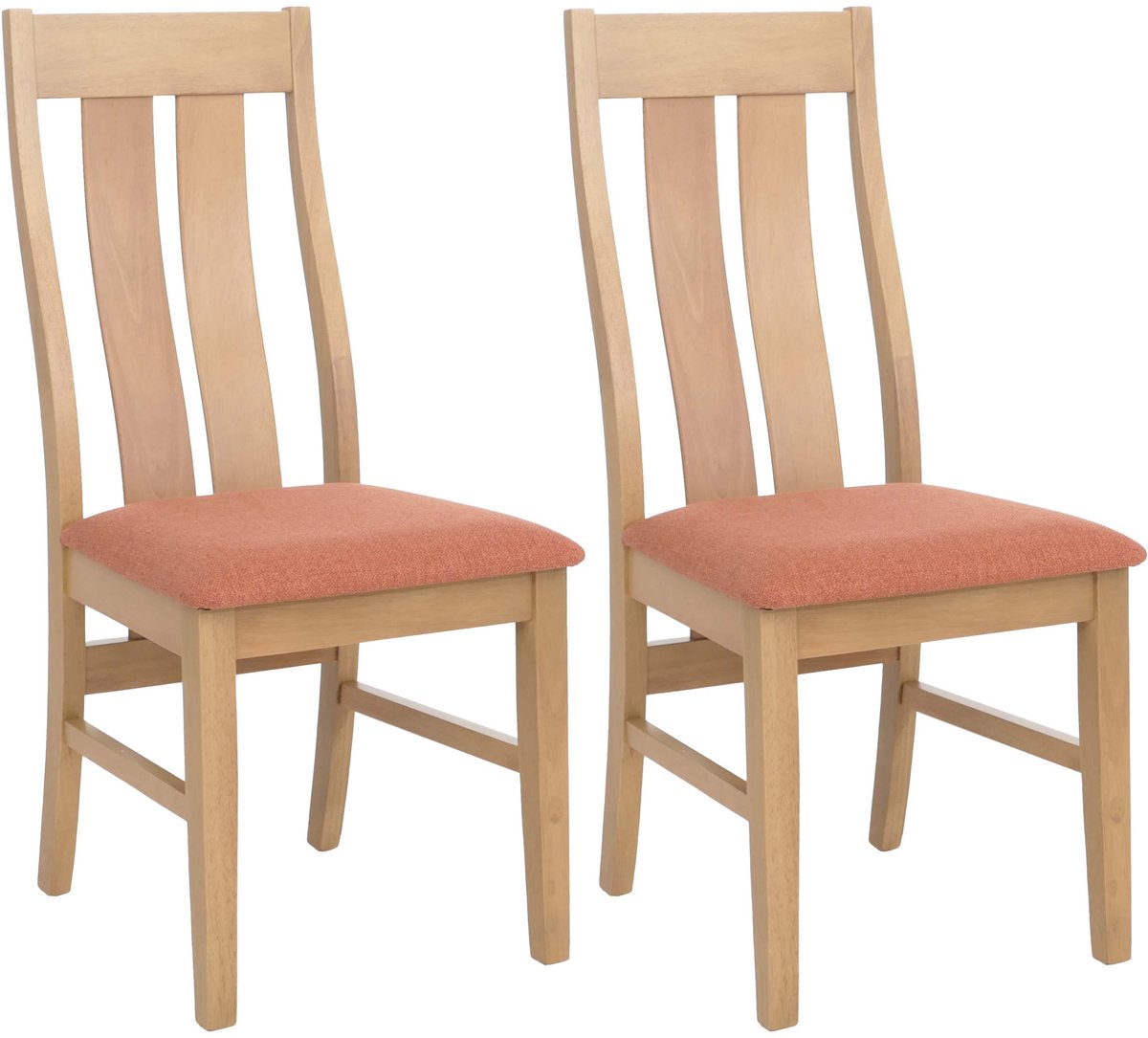 MCW Set van 2 eetkamerstoelen MCW-M58, keukenstoel, stoel met rugleuning, stof/textiel, massief hout ~ lichtkleurig frame, terracotta