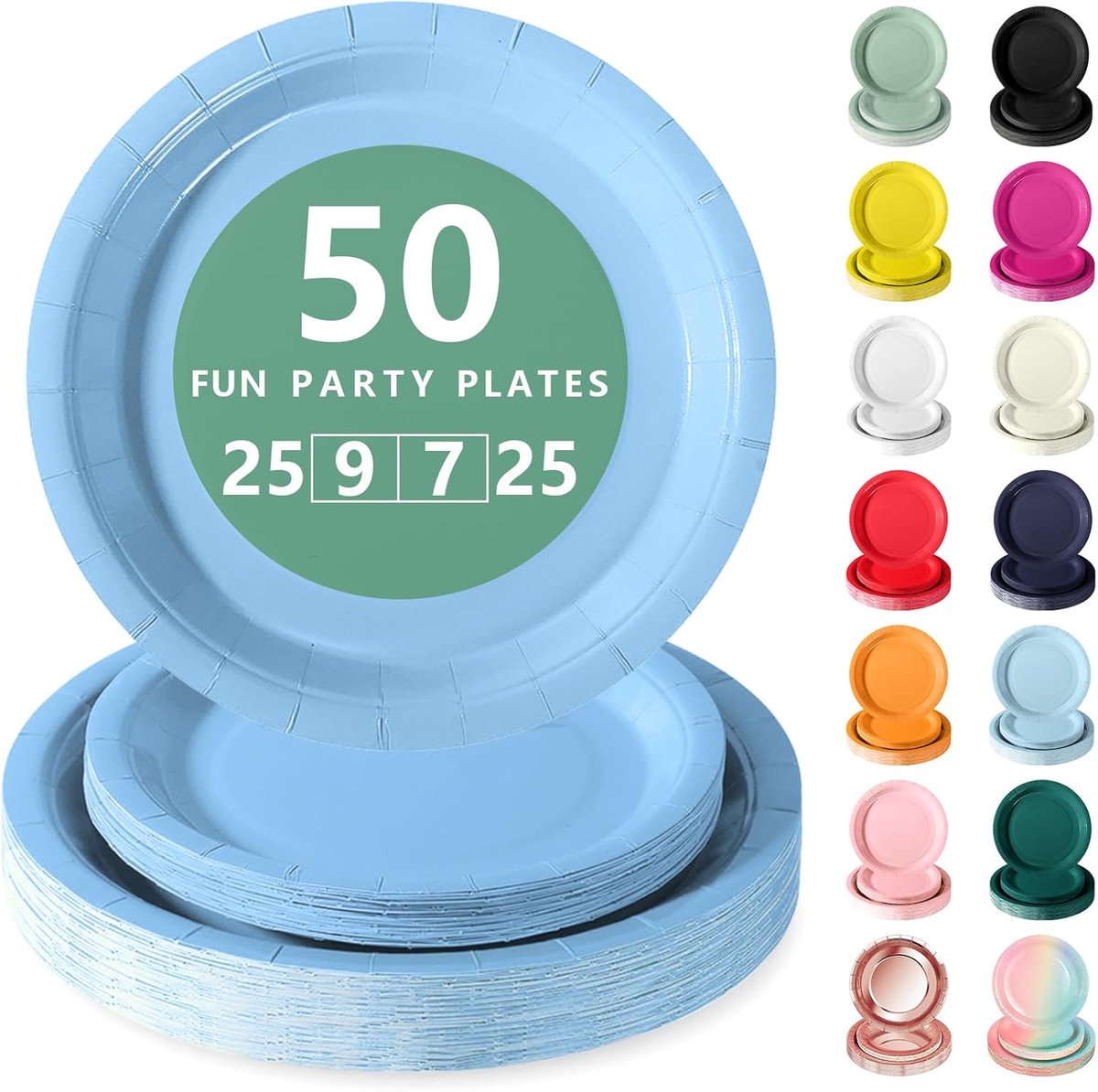 Babyblauw Papieren Borden Set - 50 Delig Feestservies - 25 Dienborden 23cm + 25 Dessertborden 18cm - Voor Verjaardagen, Feesten & Gezelligheid