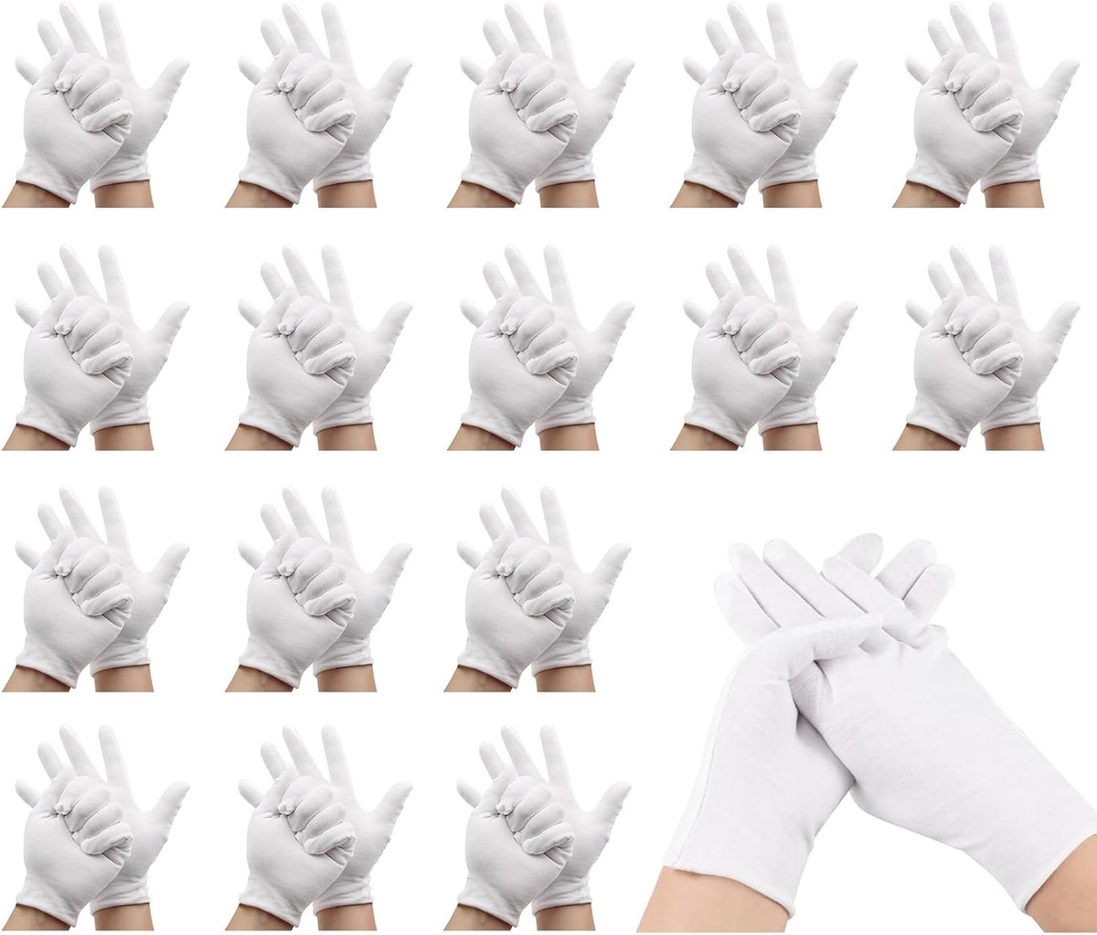16 paar witte katoenen handschoenen maat L, zachte middeldikke beschermende handschoenen, wasbaar voor cosmetica Spa inspectie archivering serveren