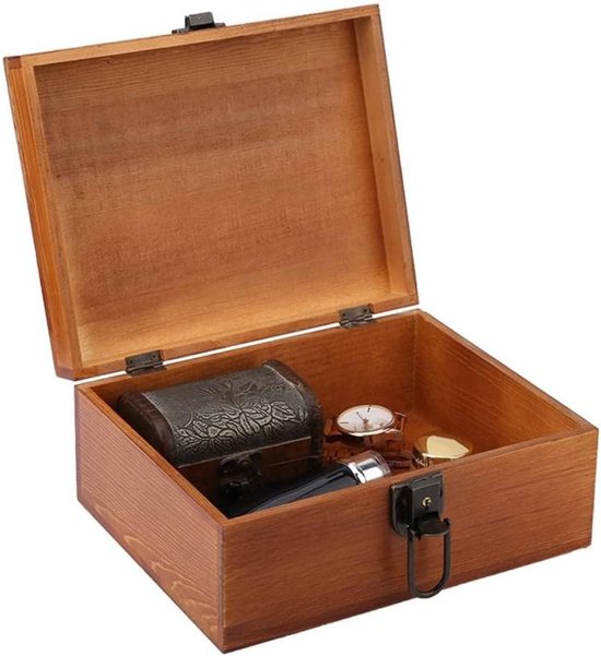 Schatkist, houten opbergdoos met slot en sleutel, decoratieve vintage box voor het bewaren van geschenken en wooncultuur (#3) — afbeelding 2