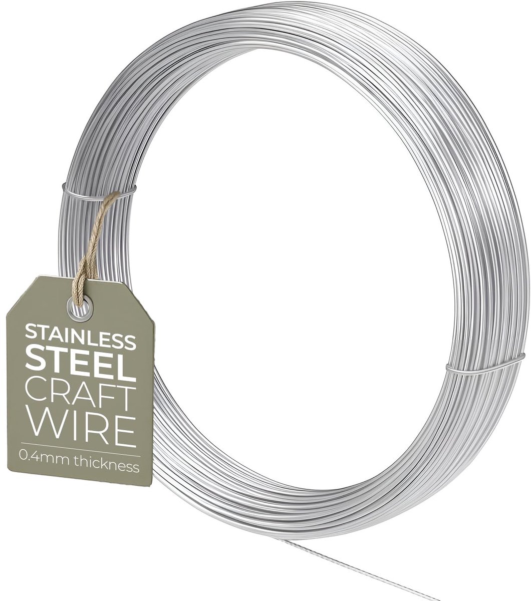 304 Roestvrij staaldraad, 0,4 mm, 26 gauge, 20 m, voor handwerk, kunstdraad voor het maken van sieraden, herstellen, snijden en bonsaitraining, corrosiebestendig en