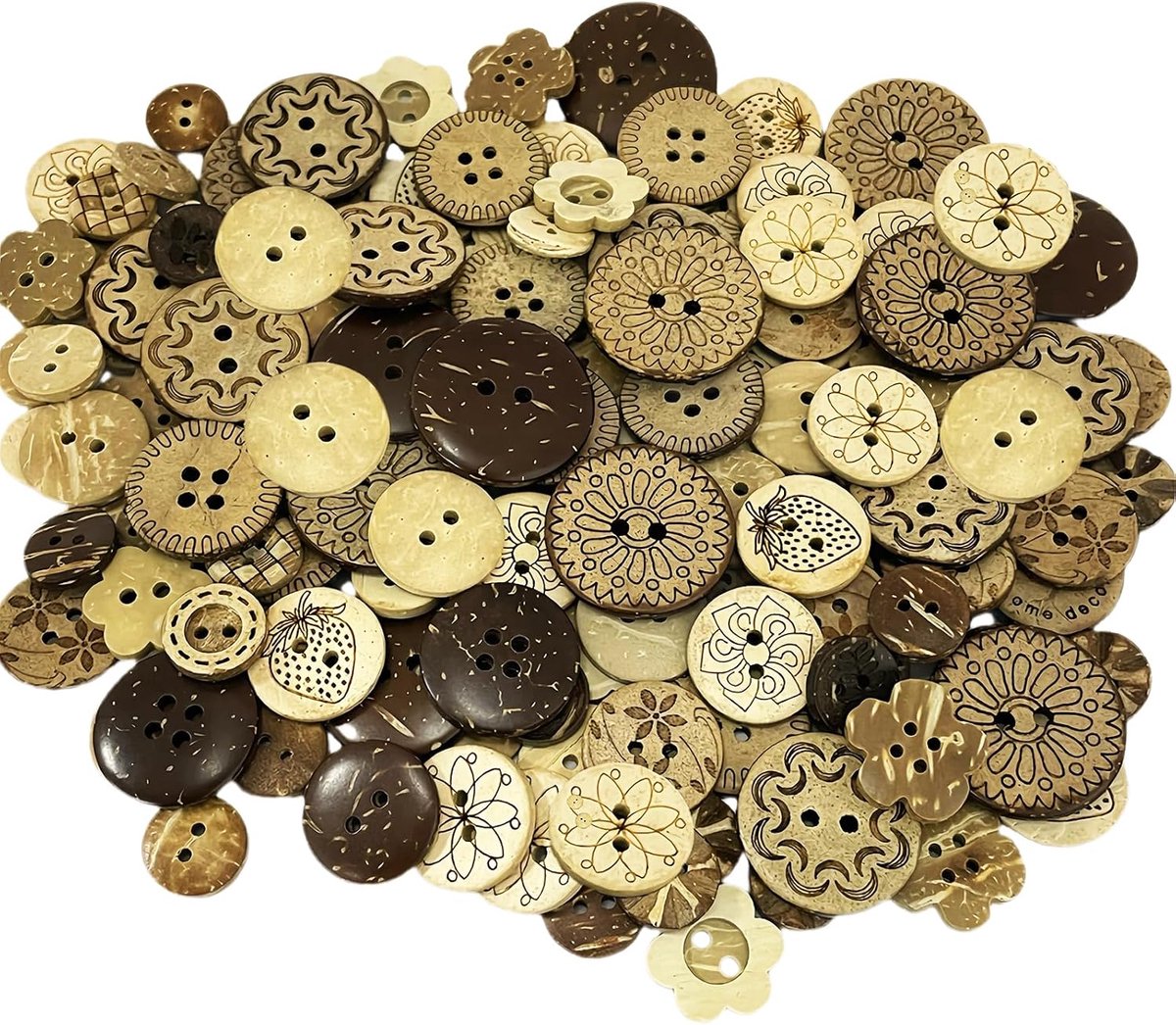 Knopen, CNYMANY Vintage houten naaiknoop, 2 gaten en 4 gaten bruine knopen voor doe-het-zelf-knutselwerkjes plakboek Cardigan trui shirt knopen haakdecoratie - 15 stijlen