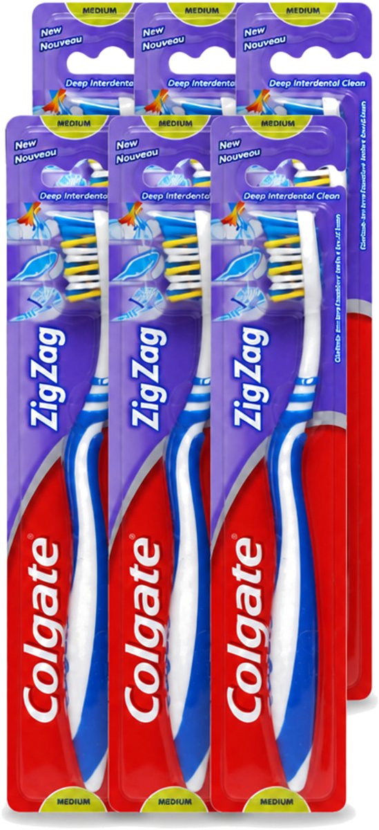 6 x Colgate - Tandenborstel - ZigZag Medium - 1 Tandenborstel - Voordeelverpakking - 6 stuks