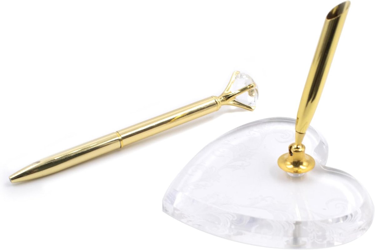 Balpen voor bruiloft, huwelijkspen en metalen standaard kristallen diamant balpen schild in pen met standaard, voor bruiloft, zakenkantoor, studenten, leraren
