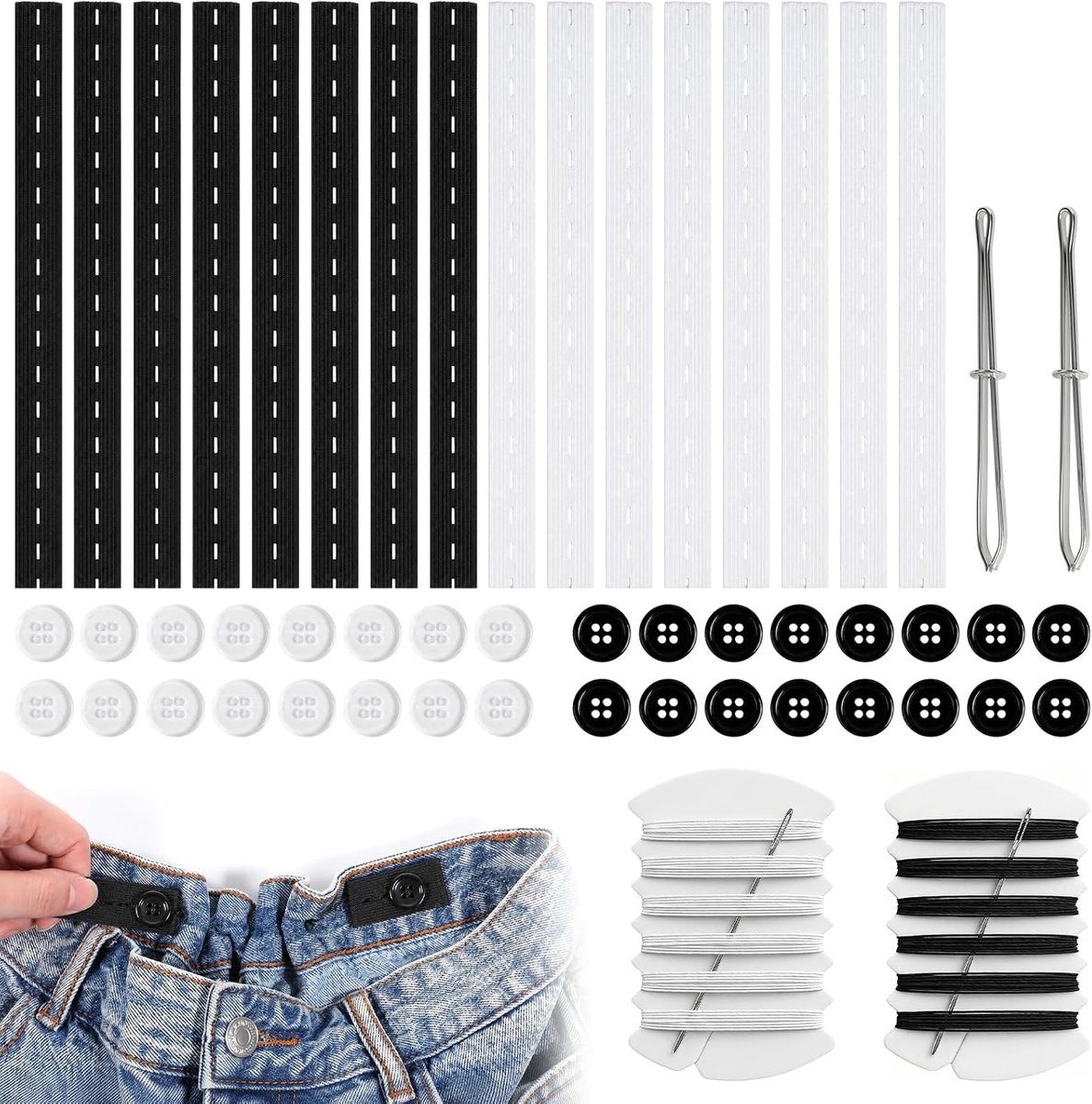 Set van 16 broekbanden, verstelbare broekverstellers, elastisch, broek strakker maken, broekknopenverlenging, broektailleverbreding voor dames, heren en kinderen