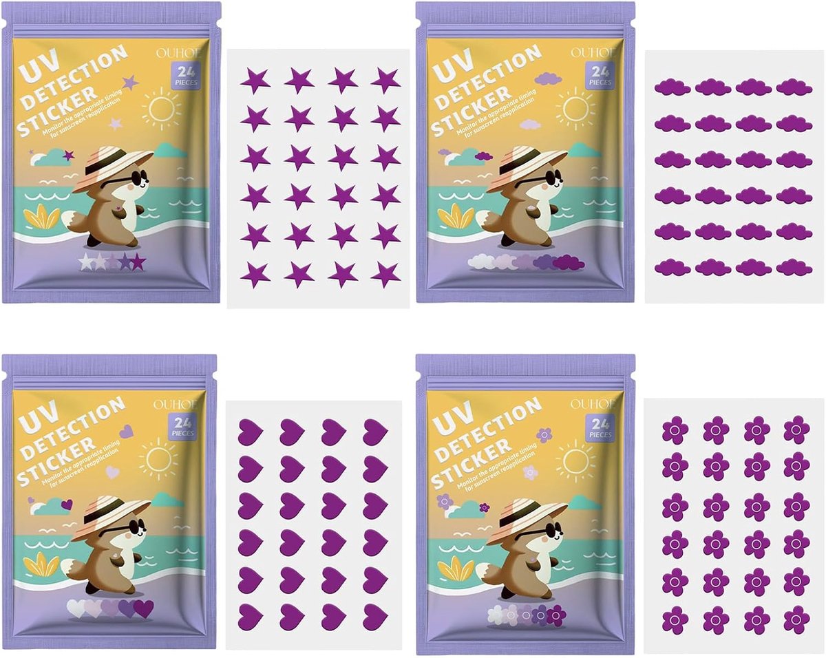 Pleisters voor Zonbescherming,Herinnering om Zonnebrandcrème bij te Smeren,Patch UV-Stickers,Waterbestendig en Huidvriendelijk, voor Binnen en Buiten